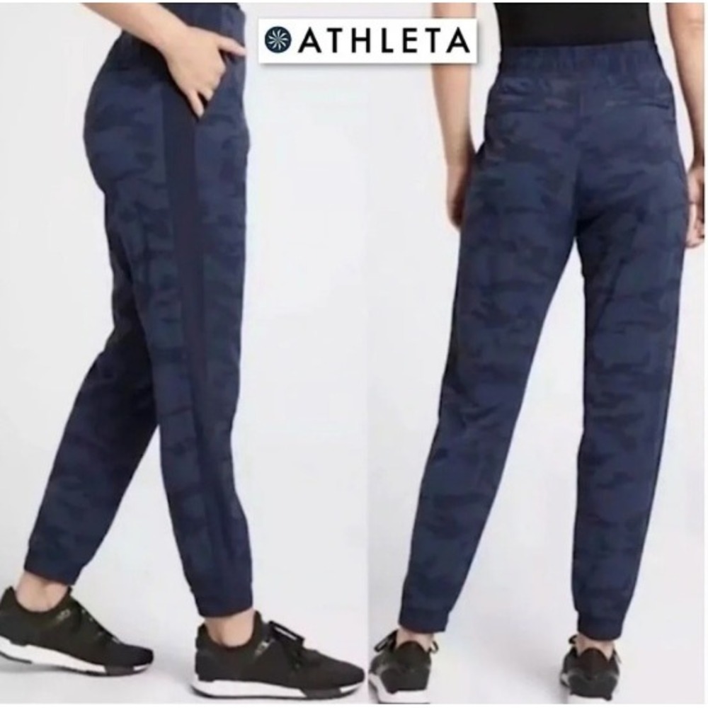 Athleta Brooklyn Textured Jogger Pants Womens 6 Blue Camo Active Travel Pull On
